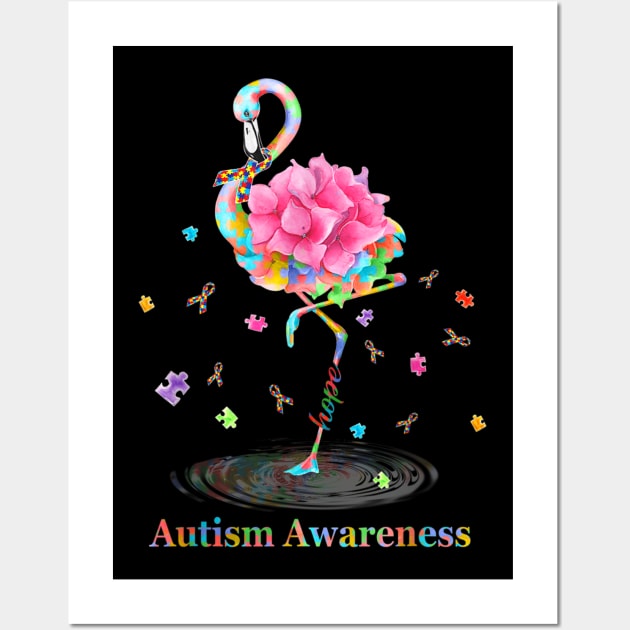 Hope Flamingo Flower Puzzle Pieces Ribbon Autism Awareness Wall Art by Ortizhw